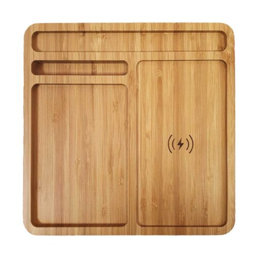 Bamboo 15W Wireless Desk Fast Charging Pad & Organizer