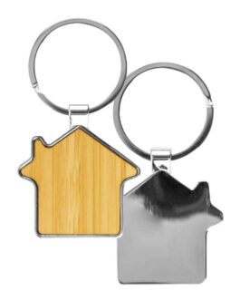 Bamboo and Metal Keychain House Shaped 32mm