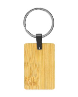 Bamboo and Metal Keychain Rectangle 32mm