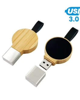 Bamboo Round LED Logo USB with Strap 64GB V. 3.0