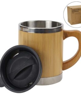 Bamboo & Stainless Steel Coffee Travel Mug with Handle and Lid