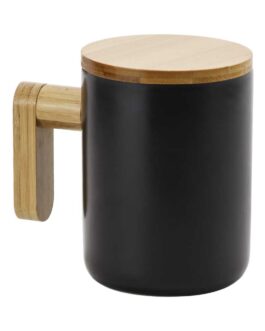 Black Ceramic Coffee Mugs with Bamboo Handle and Lid