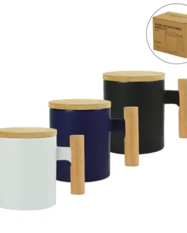 Ceramic Coffee Mugs with Bamboo Handle and Lid 380ml