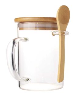 Clear Glass Mug with Bamboo Lid and Spoon