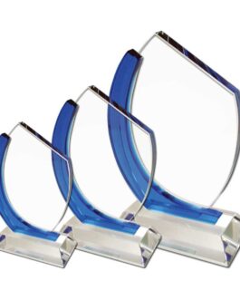 Crystal Awards with Blue Design on the side