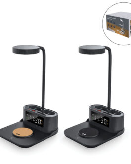 Desk Lamp with 15W Wireless Charger, Clock and Pen Holder