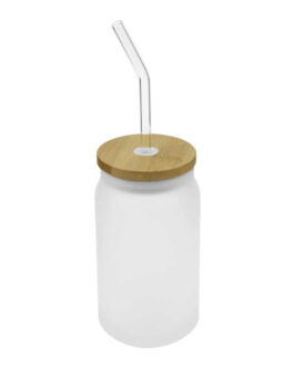 Glass Bottle with Straw and Bamboo Lid 455 ml Capacity