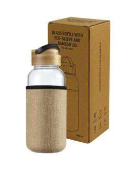 Glass Bottles with Bamboo Lid and Eco Sleeve, 1 liter