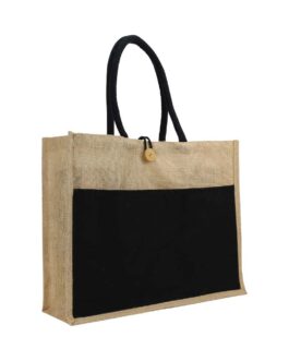 Jute Bag with Black Cotton Pocket and Handle