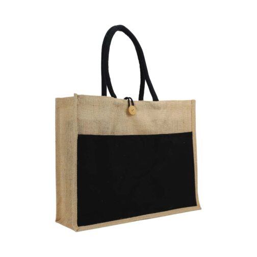 Jute Bag with Black Cotton Pocket and Handle