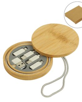 Multi-Charging Cable Set in Round Bamboo Case