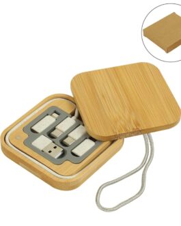 Multi-Charging Cable Set in Square Bamboo Case