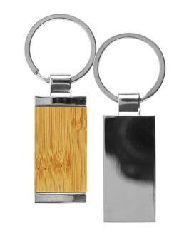 Rectangular Bamboo and Metal Keychains Size 32mm