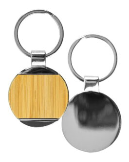 Round Bamboo and Metal Keychains Size 32mm