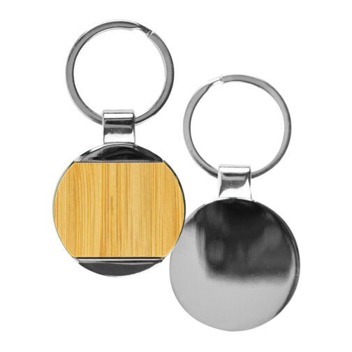 Round Bamboo and Metal Keychains Size 32mm