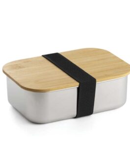 Stainless Steel Lunch Box with Bamboo Lid & Strap