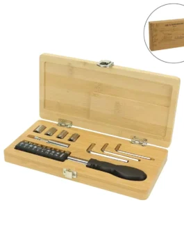 Tool Set in Bamboo Box with Silver Lock