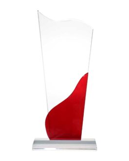 Tower Shaped Crystal Awards, Clear & Red Design with Box