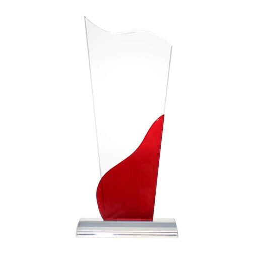 Tower Shaped Crystal Awards, Clear & Red Design with Box