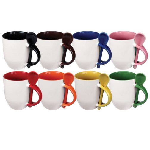 Two-Tone Ceramic Mugs with Spoon 11 oz