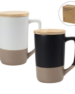 Two-toned Ceramic Mugs with Clay Bottom, Bamboo Lid