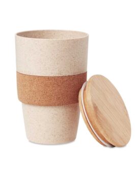 Wheat Straw Cups with Bamboo Lid and Cork Grip