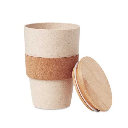 Wheat Straw Cups with Bamboo Lid and Cork Grip