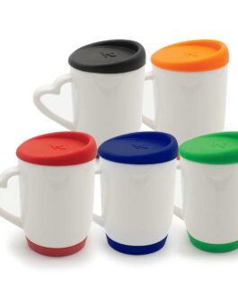 White Ceramic Mugs with Silicone Cap and Base