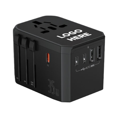 AD 13 UNIVERSAL TRAVEL ADAPTER LIGHT UP LOGO
