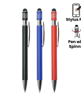 Stylus Metal Pens with Wave Design Top Spinner (Blue Ink)